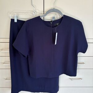 NWT J. Crew Navy Two-Piece Skirt Suit- Short Sleeve Crop Top & Pencil Skirt